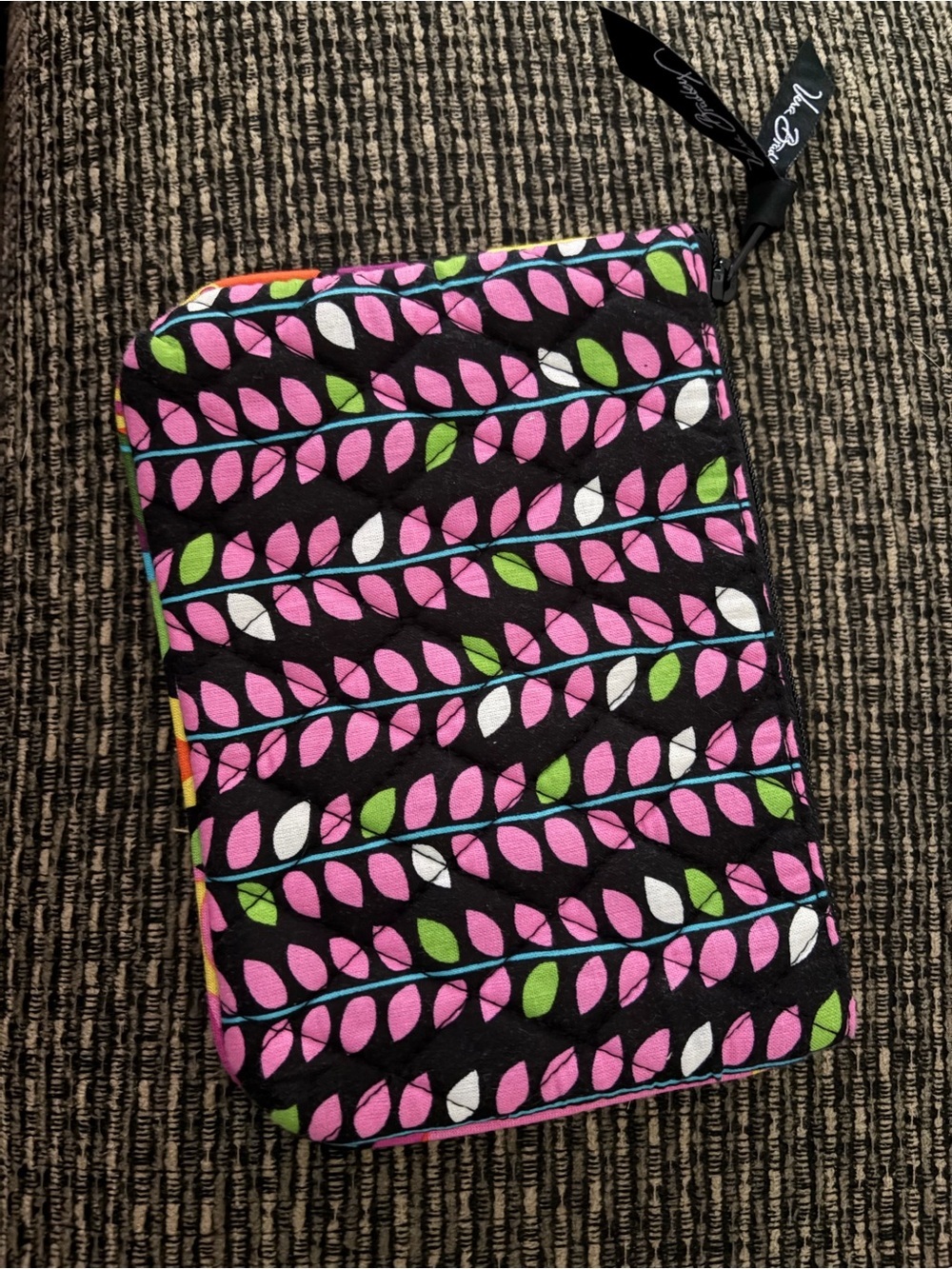 Vera Bradley Black Pouch with Pink & Green Leaf Pattern - Picture 2 of 2